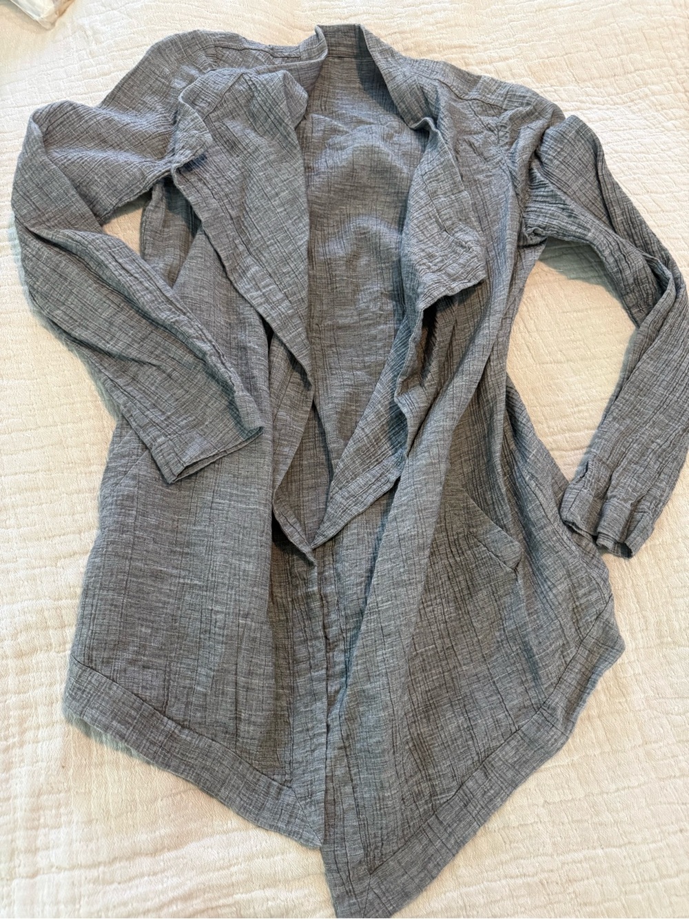 Lafayette 148 Cotton Silk Textured Lightweight Open Cardigan - Gray EUC